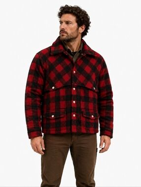 Pioneer Sportswear Mackinaw Wool Coat Red Black Buffalo Plaid Hunting Men's L
